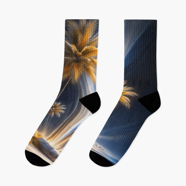 Item preview, Golden Palm Trees with Blue Light Trails – Futuristic Tropical Beach Fantasy Art Print designed and sold by Kaleidoscope Print.