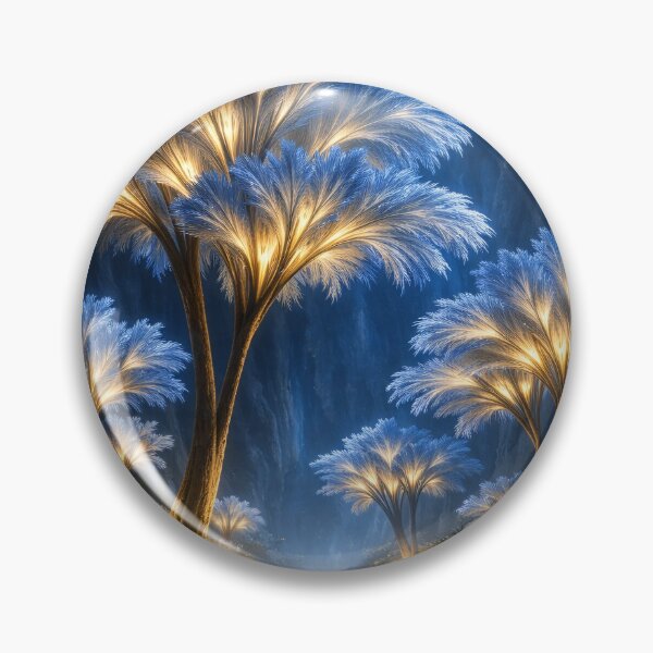 Item preview, Glowing Blue and Gold Fantasy Trees – Enchanted Night Forest Art Print designed and sold by Kaleidoscope Print.