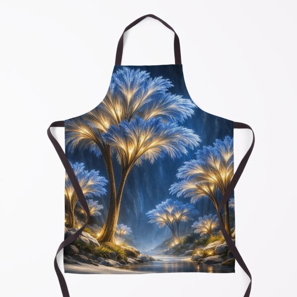 Item preview, Glowing Blue and Gold Fantasy Trees – Enchanted Night Forest Art Print designed and sold by Kaleidoscope Print.