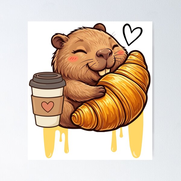 Item preview, Cute Capybara Croissant Coffee designed and sold by yuki-hana.
