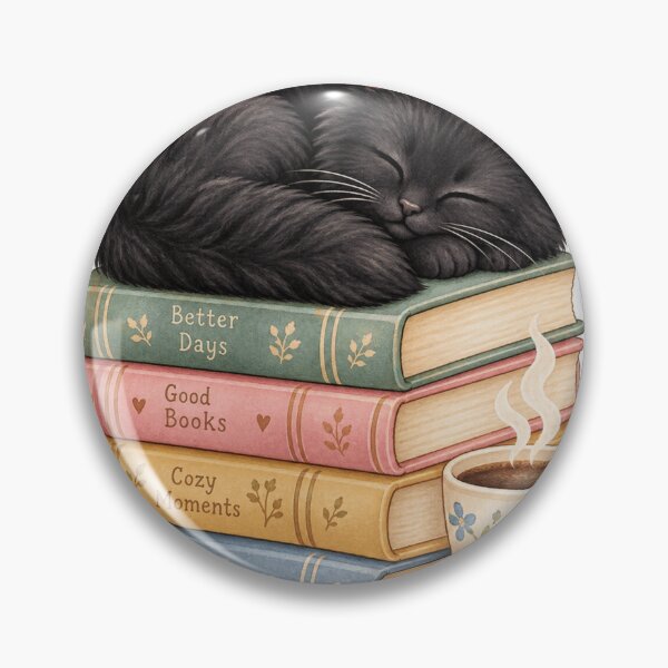 Item preview, Cute Black Cat Sleeping on Books Cozy Coffee Reading Sticker designed and sold by JAY187VK.