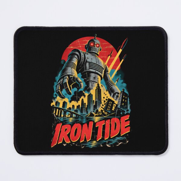 Item preview, Iron Tide Retro Giant Robot Attacking a Futuristic Cityscape Illustration designed and sold by potseed21.