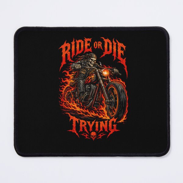 Item preview, Ride Or Die Trying Fierce Biker Skeleton Fire Motorcycle Halloween designed and sold by eNtyshop23.