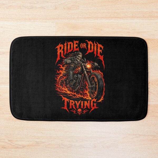 Item preview, Ride Or Die Trying Fierce Biker Skeleton Fire Motorcycle Halloween designed and sold by eNtyshop23.