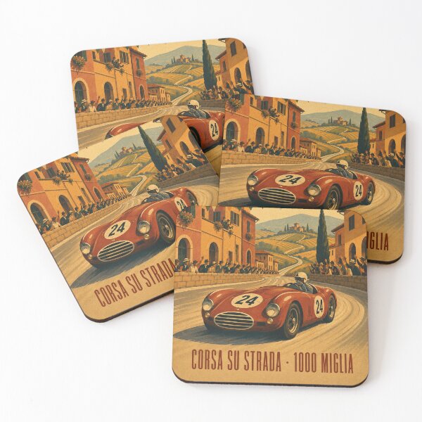 Item preview, Corsa su Strada 1000 Miles - Vintage 1950s Italian open-road endurance racing illustration designed and sold by MoonSkyArt.