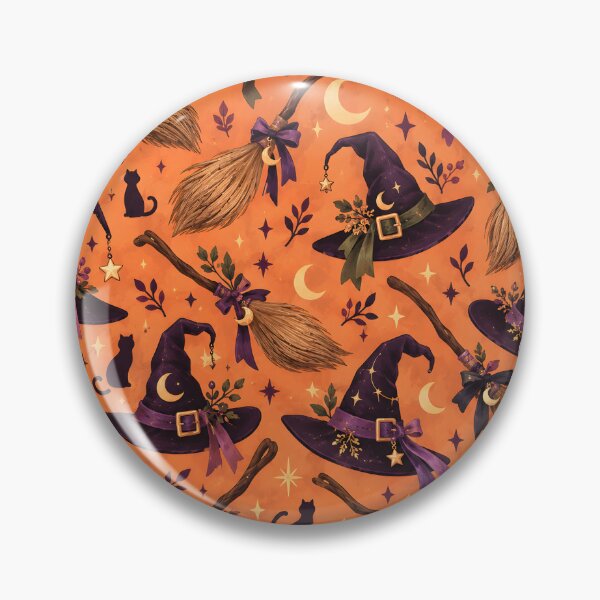 Item preview, Halloween Pattern: witch hat and broom designed and sold by DreamagineArtDesign.