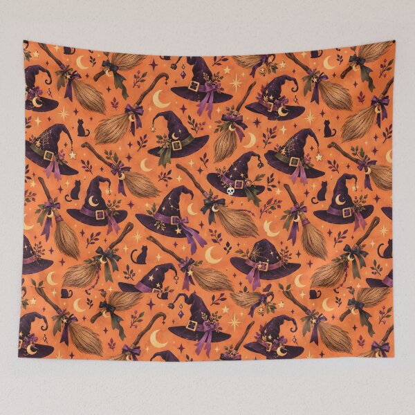 Item preview, Halloween Pattern: witch hat and broom designed and sold by DreamagineArtDesign.