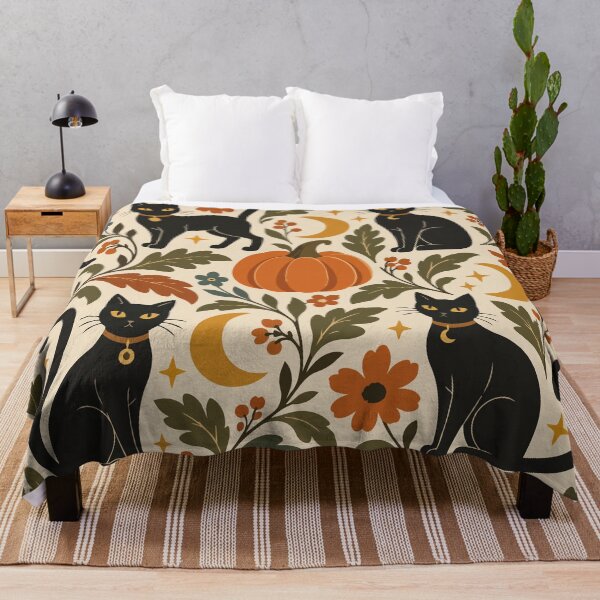 Item preview, Vintage Black Cat Halloween Floral Pattern designed and sold by ArtByBoya.