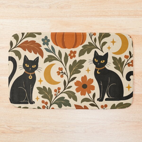 Item preview, Vintage Black Cat Halloween Floral Pattern designed and sold by ArtByBoya.