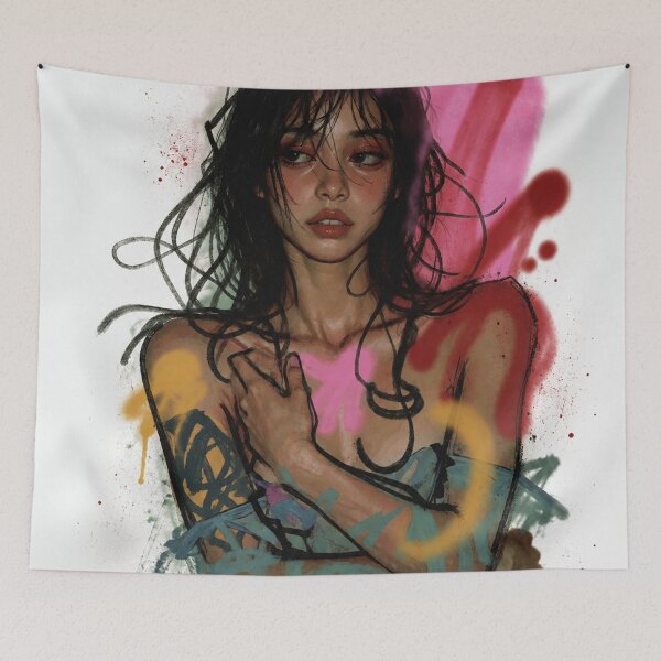 Item preview, Ethereal Rebel Woman – Dark Artistic Portrait with Graffiti Expression designed and sold by ZYVARENNE.