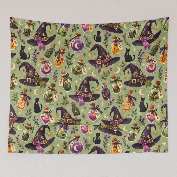 Item preview, Halloween Pattern: magic potions & witch hat designed and sold by DreamagineArtDesign.