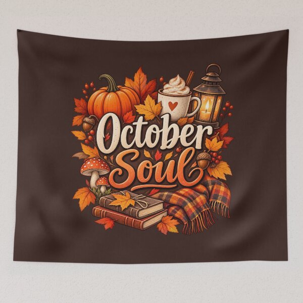 Item preview, October Soul – Cozy Autumn Pumpkin, Coffee & Fall Leaves designed and sold by blankTeeShirt.
