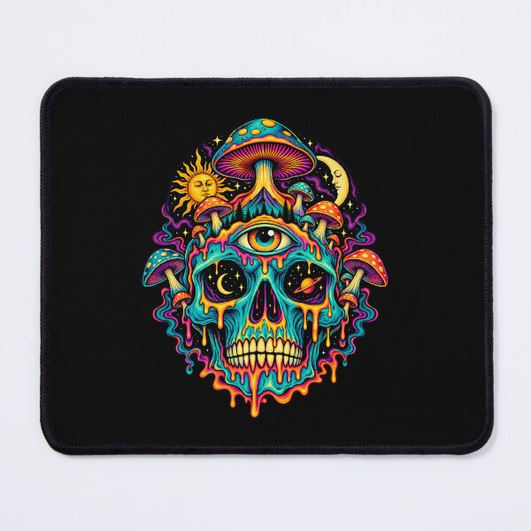 Item preview, Psychedelic Surreal Skull with Vibrant Mushrooms and Celestial Elements designed and sold by potseed21.