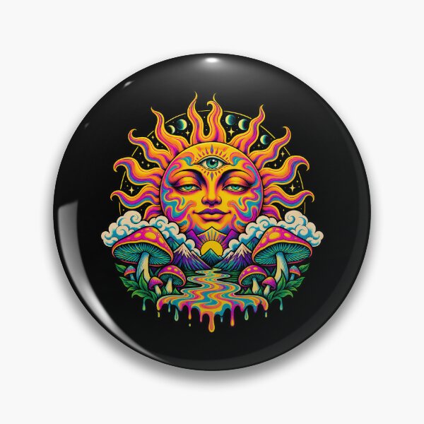 Item preview, Mystical Psychedelic Sun with All-Seeing Eye and Surreal Nature Landscape designed and sold by potseed21.