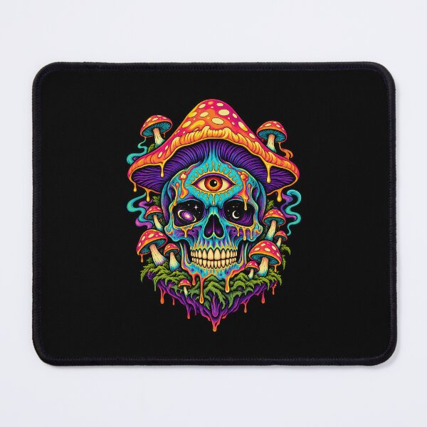 Item preview, Psychedelic Neon Skull with Mystical Mushrooms Surreal Fantasy Art designed and sold by potseed21.
