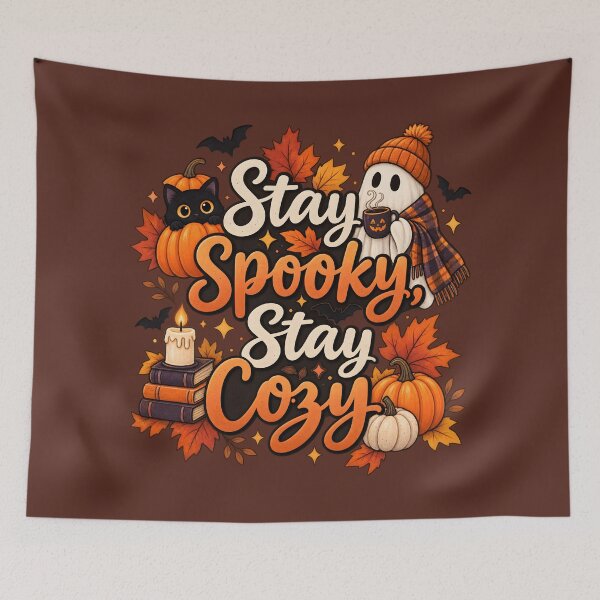 Item preview, Stay Spooky Stay Cozy – Cute Halloween Ghost, Black Cat & Pumpkins designed and sold by blankTeeShirt.