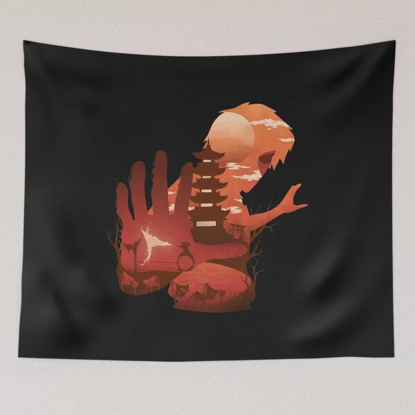 Item preview, Japanese Pagoda Hand Silhouette Orange Sunset  designed and sold by CarlBorowski23.
