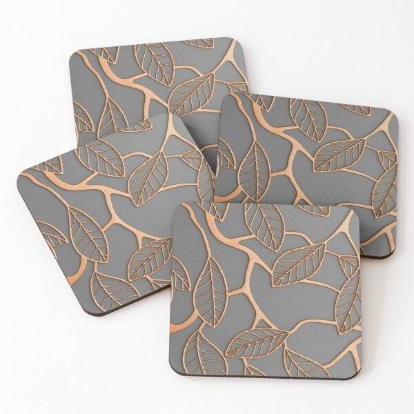 Item preview, Metallic Copper Leaves Outline Pattern — Modern Metallic Botanical Filigree Grey Background designed and sold by LYAN-STORE.