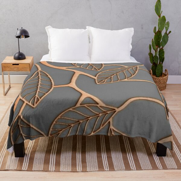 Item preview, Metallic Copper Leaves Outline Pattern — Modern Metallic Botanical Filigree Grey Background designed and sold by LYAN-STORE.