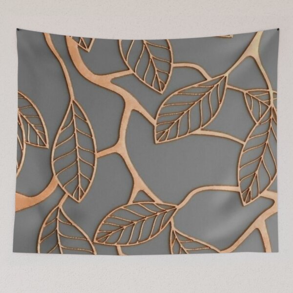 Item preview, Metallic Copper Leaves Outline Pattern — Modern Metallic Botanical Filigree Grey Background designed and sold by LYAN-STORE.