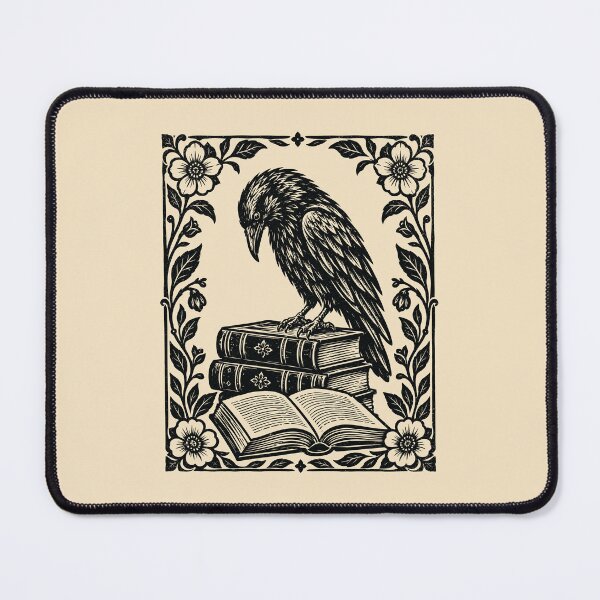 Item preview, Linocut Raven & Books Floral Book Lover Bookworm designed and sold by Y-Vibes.