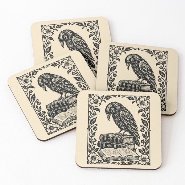 Item preview, Linocut Raven & Books Floral Book Lover Bookworm designed and sold by Y-Vibes.