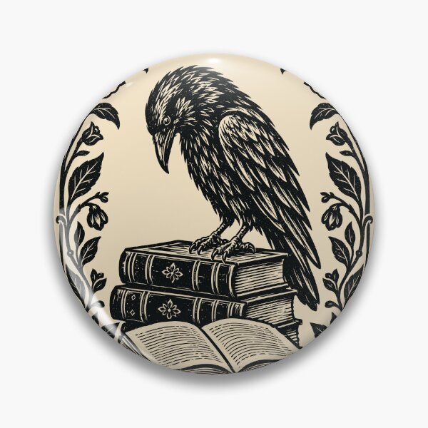 Item preview, Linocut Raven & Books Floral Book Lover Bookworm designed and sold by Y-Vibes.