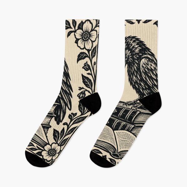 Item preview, Linocut Raven & Books Floral Book Lover Bookworm designed and sold by Y-Vibes.