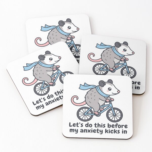Item preview, Before My Anxiety Kicks In Cute Opossum Riding Bicycle Funny Mental Health Meme designed and sold by raedattia.