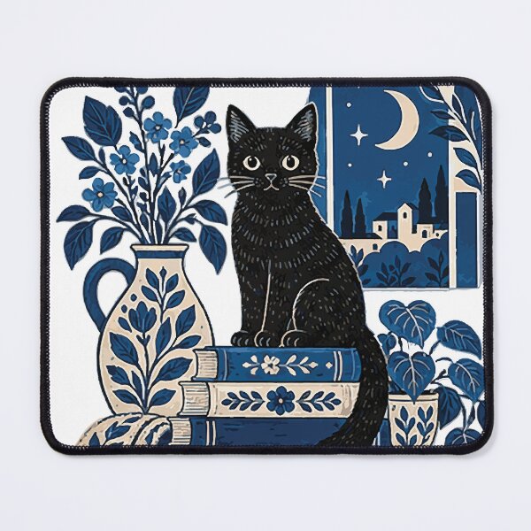 Item preview, Black Cat Moonlit Window Illustration designed and sold by Gold Turtle Lina.
