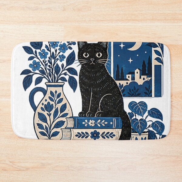 Item preview, Black Cat Moonlit Window Illustration designed and sold by Gold Turtle  Lina.