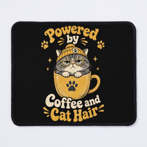 Item preview, Powered By Coffee And Cat Hair Funny Cat Owner Retro Design designed and sold by eNtyshop23.