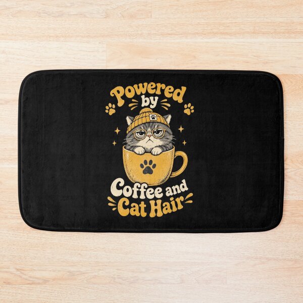 Item preview, Powered By Coffee And Cat Hair Funny Cat Owner Retro Design designed and sold by eNtyshop23.