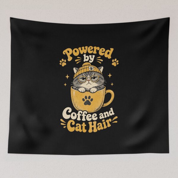 Item preview, Powered By Coffee And Cat Hair Funny Cat Owner Retro Design designed and sold by eNtyshop23.