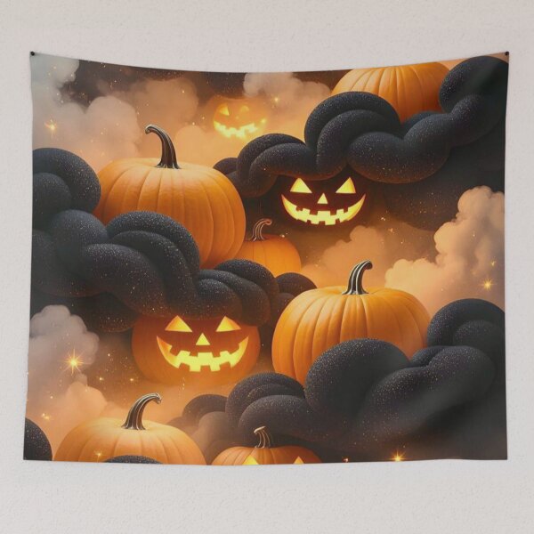 Item preview, Spooky Glowing Jack O Lanterns in Dark Clouds — Dramatic Halloween Sky Pattern designed and sold by LYAN-STORE.