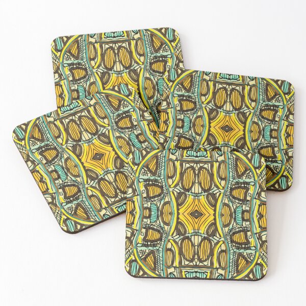 Item preview, Abstract geometric pattern in yellow, turquoise blue, and deep brown designed and sold by Fayes4Art.