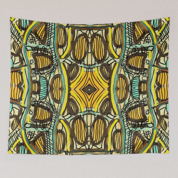 Item preview, Abstract geometric pattern in yellow, turquoise blue, and deep brown designed and sold by Fayes4Art.