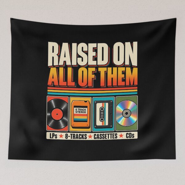 Item preview, Raised On All of Them Vintage Music Lover Retro Cassette T-Shirt – Nostalgic Music Gift Graphic designed and sold by Trendably.
