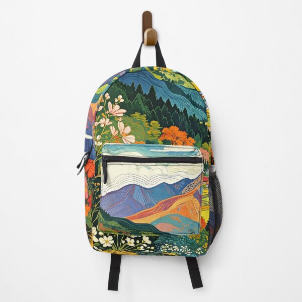 Item preview, Retro Mountain With Trees, Flowers and Gardening, Gustav Klimt Flower Garden, Floral, Digital Art Illustration designed and sold by Matt_Smith.