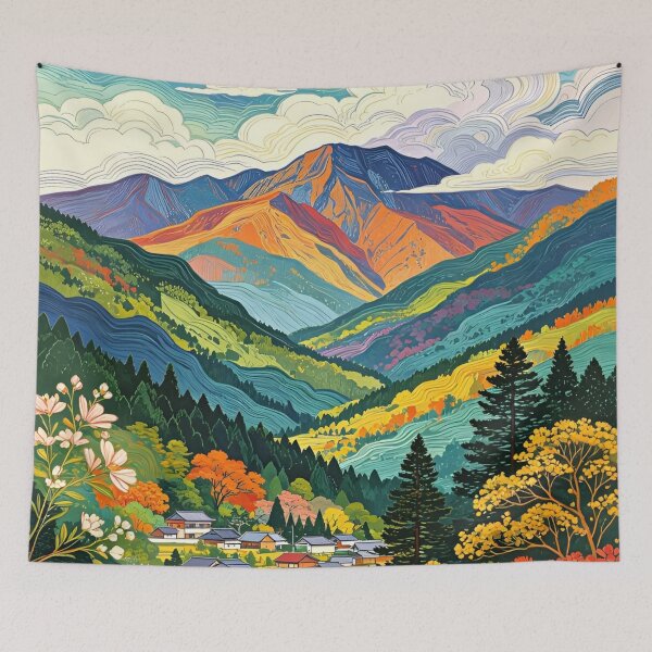 Item preview, Retro Mountain With Trees, Flowers and Gardening, Gustav Klimt Flower Garden, Floral, Digital Art Illustration designed and sold by Matt_Smith.