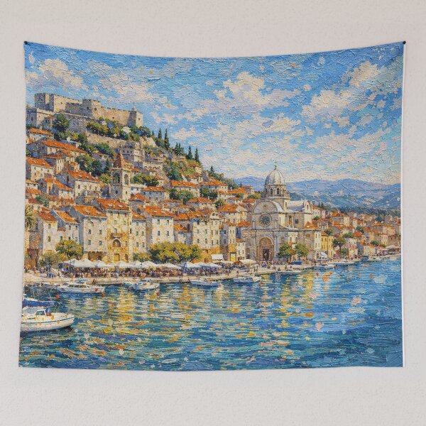 Item preview, Sibenik, Croatia – a painting of a summer day in this beautiful European city. designed and sold by GalleryKauffeld.