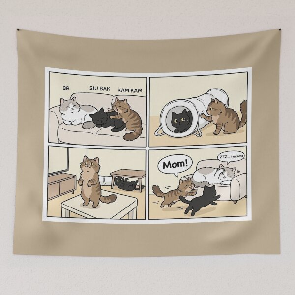 Item preview, Siu Bak & Kam Kam Playtime: Waking Up Mom Cat Comic designed and sold by PetalsPaws.