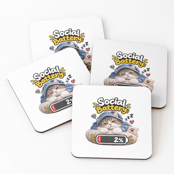 Item preview, Social Battery 2% – Funny Sleepy Cat Introvert Humor designed and sold by ARinternational.