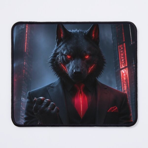 Item preview, Cyberpunk Corporate Wolf Suit Dystopian Neon Sci-Fi Art designed and sold by LazyDayzCo.