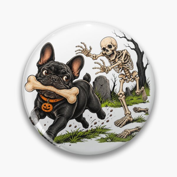 Item preview, Skeleton Dog Halloween Bone Chase Graveyard Art designed and sold by ROUX-ART.
