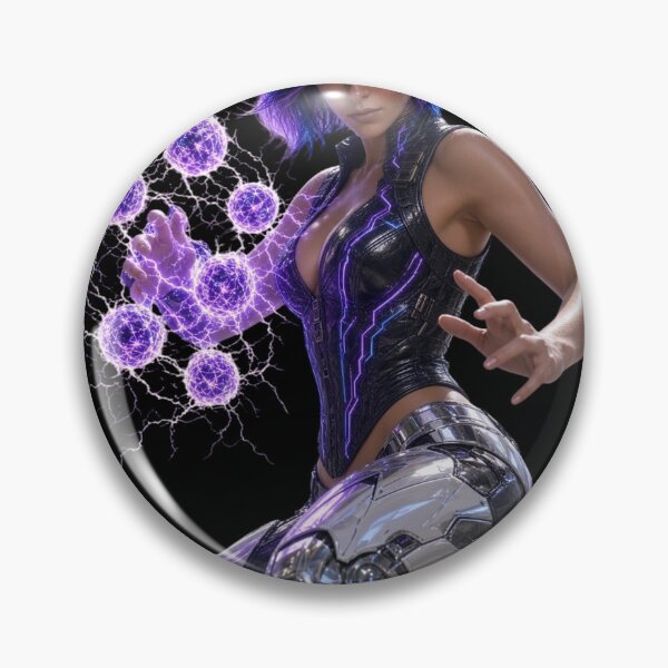 Item preview, Cyber Energy Mage - Neon Violet Plasma Shield Girl designed and sold by EvolutionMerch.