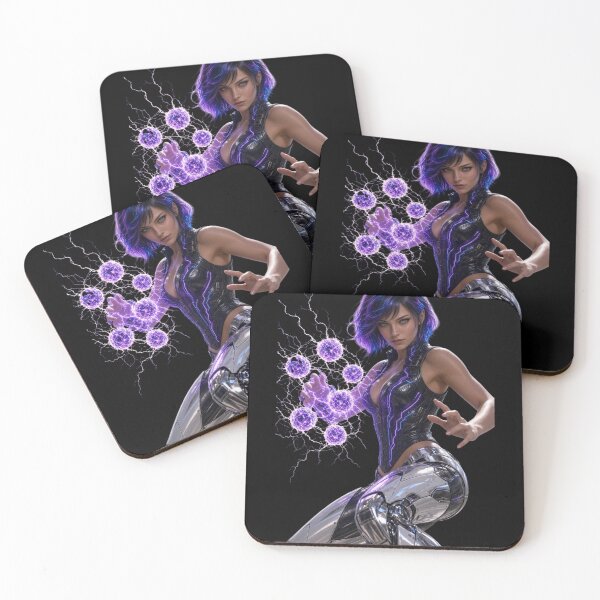 Item preview, Cyber Energy Mage - Neon Violet Plasma Shield Girl designed and sold by EvolutionMerch.