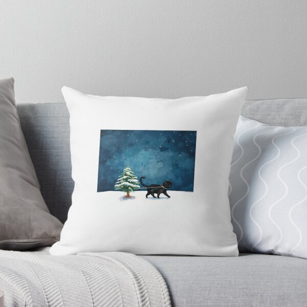Item preview, Black Cat Pulling Christmas Tree – Cute Watercolor Illustration designed and sold by mayatA-rt.