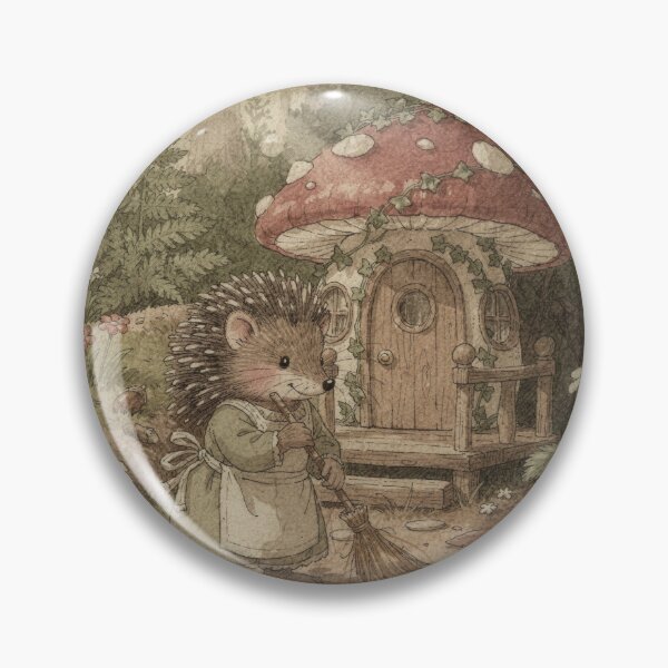 Item preview, Hedgehog Sweeping the Toadstool Porch designed and sold by PictorialWhimsy.