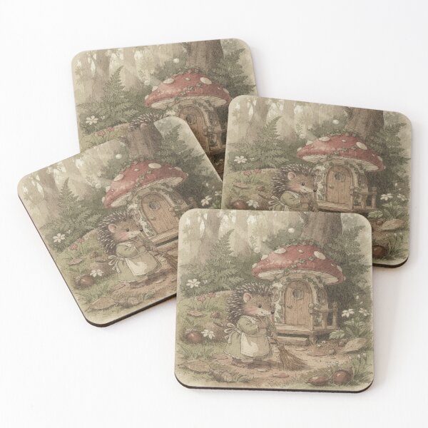 Item preview, Hedgehog Sweeping the Toadstool Porch designed and sold by PictorialWhimsy.
